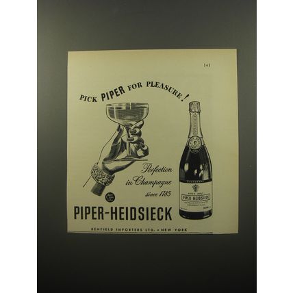 1950 Piper-Heidsieck Champagne Ad - Pick Piper for pleasure!