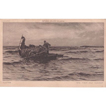 Hunter Fishing Their Only Harvest Antique Painting Postcard