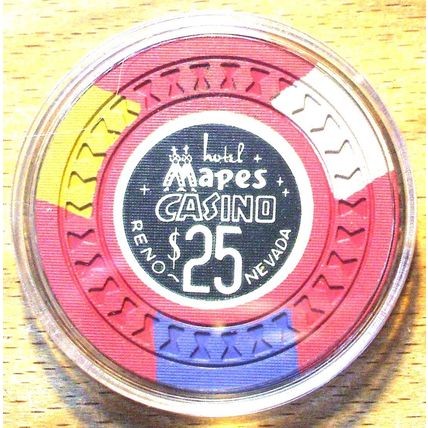 (1) $25. Mapes Casino Chip - 1957 - Reno, Nevada - Hourglass Mold - Red