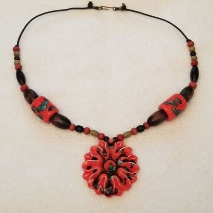 Beautiful Red Flower Medallion Necklace