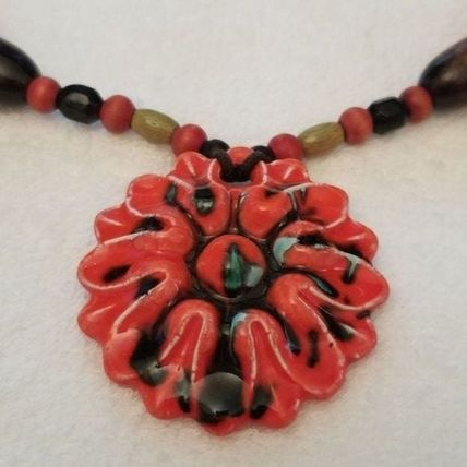 Beautiful Red Flower Medallion Necklace