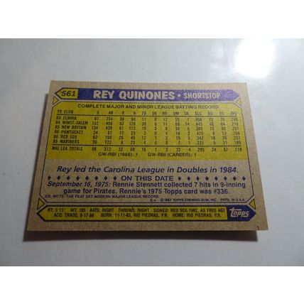 1987 Topps Card # 561 Rey Quinones Very Good-Excellent (4) Seattle Mariners