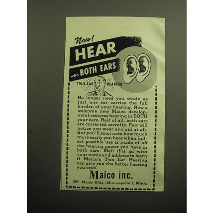 1949 Maico Hearing Aid Advertisement - Now! Hear with Both Ears