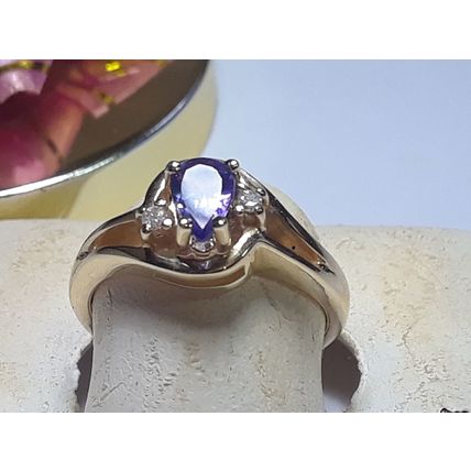 Estate .50ctw Natural Pear Cut Tanzanite & Diamond 14Kt Y/Gold swirl Ring #19466