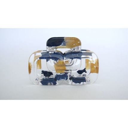 Clear transparent blue and gold rectangle square knot hair claw clip