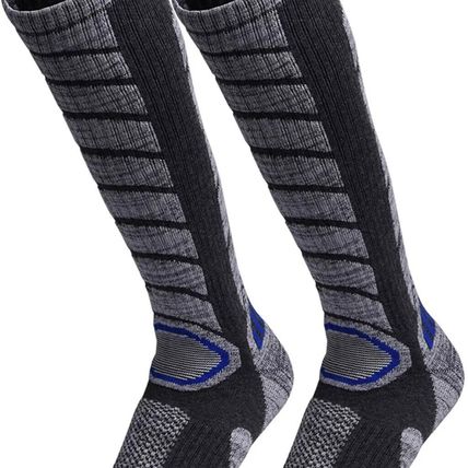 WEIERYA Ski Socks 2 Pairs BLUE/Gray Large for Skiing, Snowboarding, Outdoor