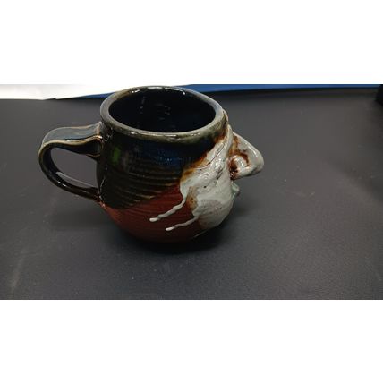 Rare Vintage Unique Signed & Hand Crafted Stoneware Pottery Face Mug Cup Coffee