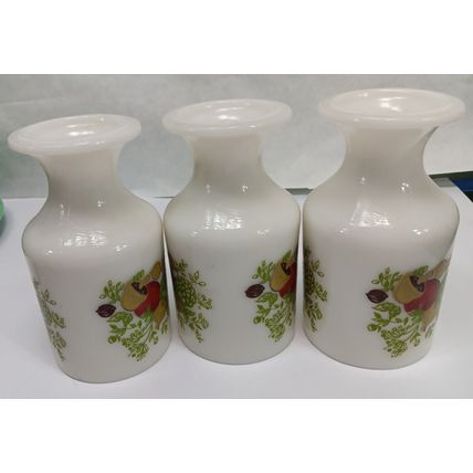 Vintage Mushroom&Herbs Print Milk Glass Pedestal Coffee Mug Set of 3 - 3 Inches