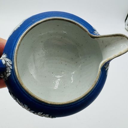 Antique Wedgwood Dipped Blue Pitchers England Jug Creamer Embossed Small