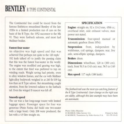 Collectors Club Classic Cars. Bentley R Type Continental