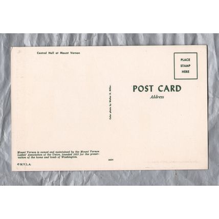 Central Hall At Mount Vernon - Postally Unused - M.V.L.A Postcard