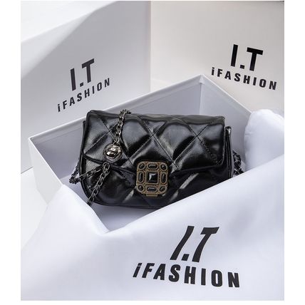Women Leather Quilted Shoulder Bag with Chain Strap Trendy Clutch Satchel Ladies