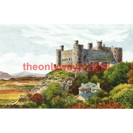 Harlech Castle, Salmon Water Colour Postcard