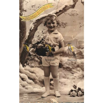 Bonne Anee, Girl With Flowers, 4579 Fox Paris Postcard, 1934