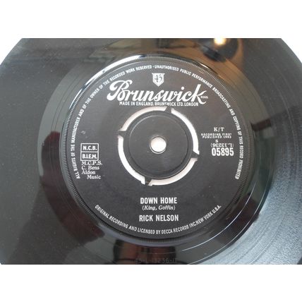 7" 1963. RICK NELSON. FOOLS RUSH IN .BRUNSWICK, 05895.DOWN HOME. NEAR MINT