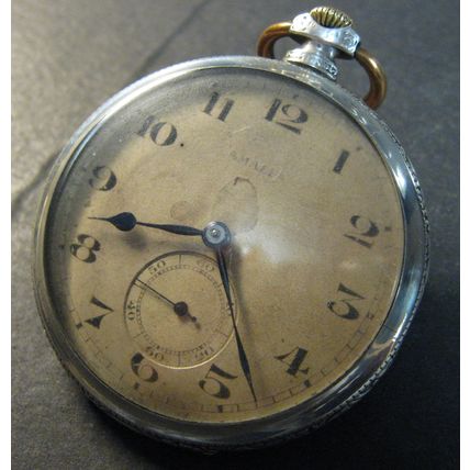 Antique SWISS = AMALPA = Watch Sterling Silver 800 Pocket Watch 15 jewels 1900's