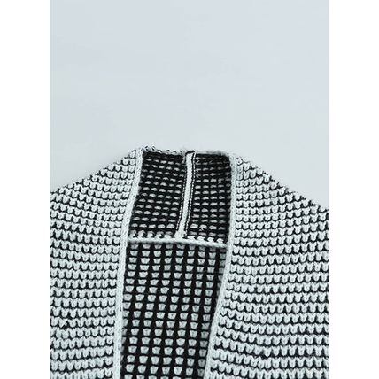Gray Plaid Knitted Long Open Front Cardigan