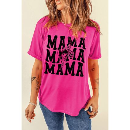Rose Red Western MAMA Print Crew Neck T Shirt