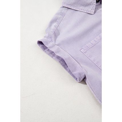 Orchid Petal Short Sleeve Double Chest Pocket Denim Shirt Dress