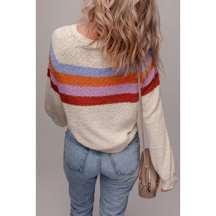 Jet Stream Striped Color Block Loose Sleeve Chic Sweater