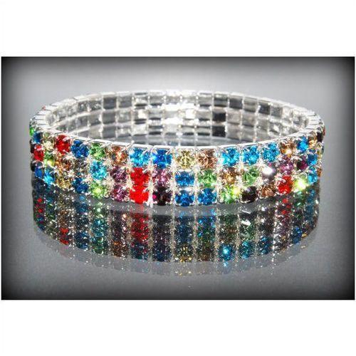 3 Row Wedding Party Coloured Rhinestone Stretch Bangle Bracelet Jewellery 1362