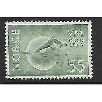 NORWAY 1966 WORLD SKIING OSLO 55 ORE GREEN SKI JUMPER SG587 FINE USED