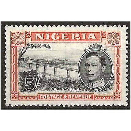 Nigeria 1942 SG59a 5/- Black & Orange Perf 13.5 Mounted Mint ..
