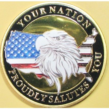 Thank You For Your Service. Challenge Coin. 1.50" Gold Tone. 84b.