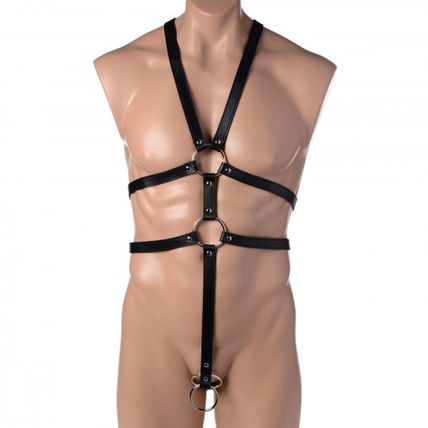 Male Full Body Harness Strict Faux Leather Bondage BDS&M Penis Ring BDSM S&M NEW