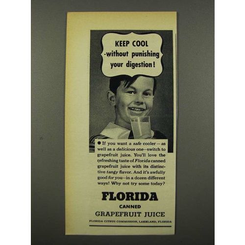 1940 Florida Citrus Commission Grapefruit Juice Ad - Keep Cool