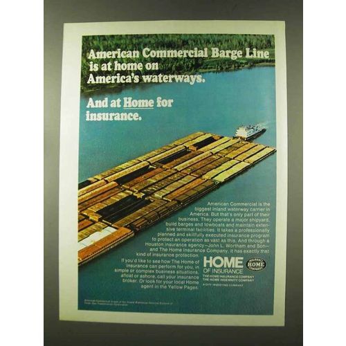 1973 The Home Insurance Company Ad - Barge Line