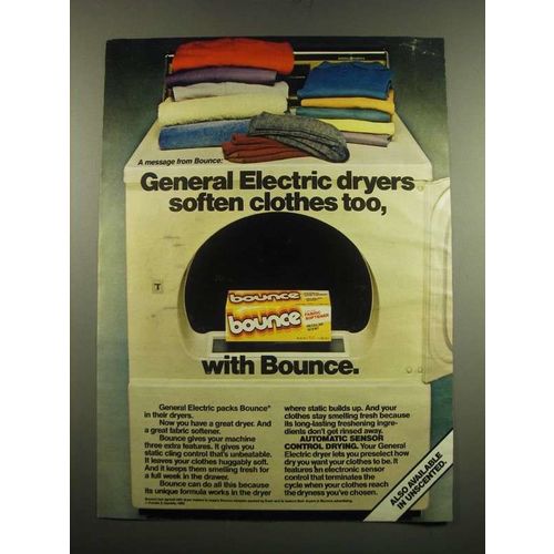 1983 Bounce Dryer Sheets Ad - General Electric Dryers Soften