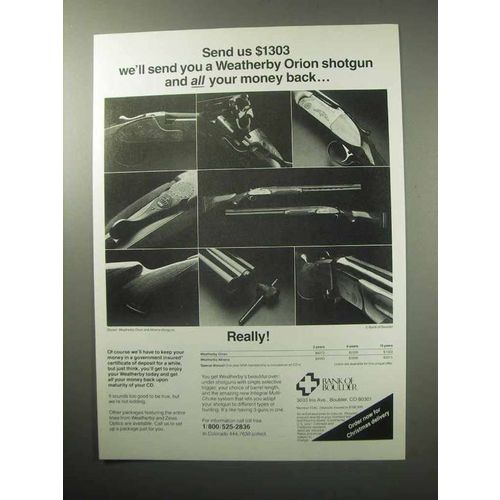 1987 Bank of Boulder Ad - Weatherby Orion Shotgun