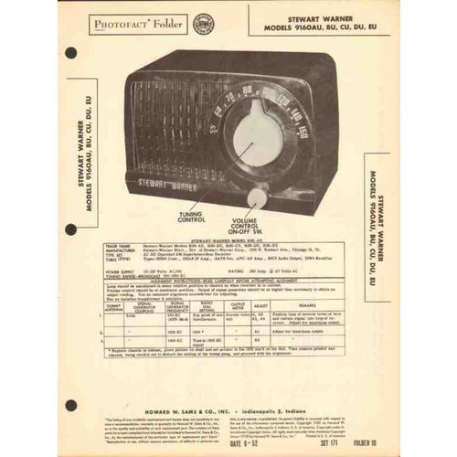 STEWART-WARNER model 9160 series AM radio Sams Photofact manual