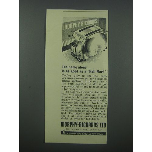 1954 Morphy-Richards Automatic Electric Toaster Ad - The name alone is as good
