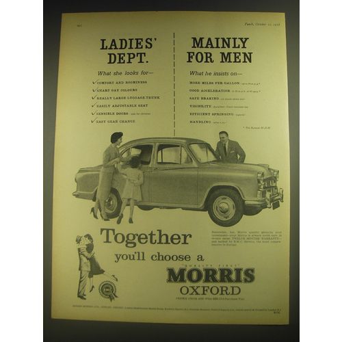 1958 Morris Oxford Car Ad - Ladies' Dept. Mainly for Men