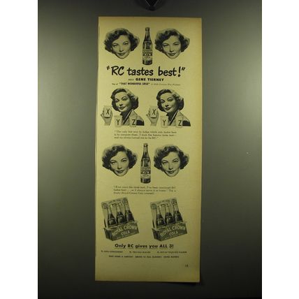 1949 RC Royal Crown Cola Ad - Gene Tierney - RC Tastes Best