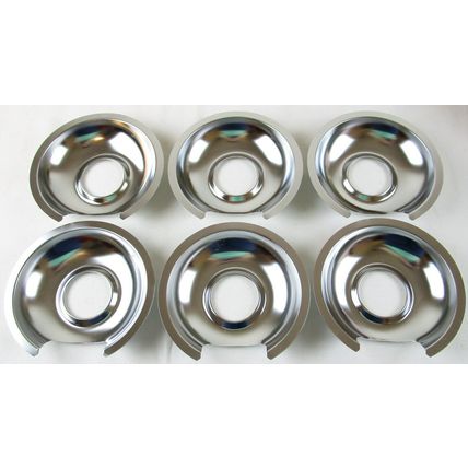 NEW Set of 6 Round Metal Gas Burner Drip Pans, 6-3/8" Diameter, Unbranded