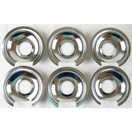 NEW Set of 6 Round Metal Gas Burner Drip Pans, 6-3/8" Diameter, Unbranded