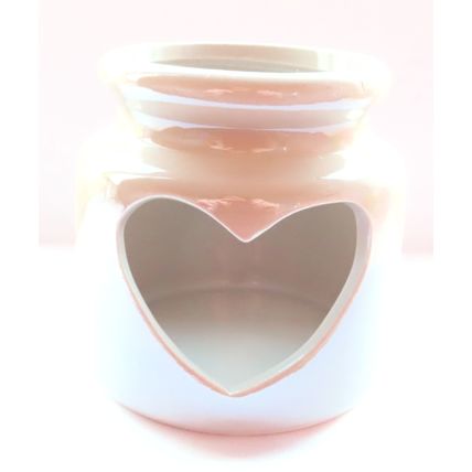 White Pearlised Ceramic Tea Light Holder with Heart Shaped Face 10 CM - 0004CP