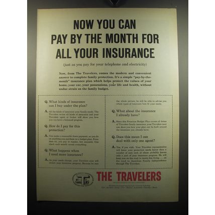 1957 The Travelers Insurance Ad - Now you can pay by the month