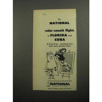 1956 National Airline Ad - Radar-smooth flights to Florida and Cuba