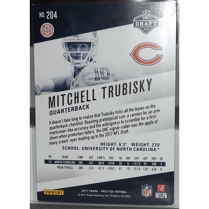 2017 Prestige MITCHELL TRUBISKY (North Carolina/Chicago Bears) Rookie card #204