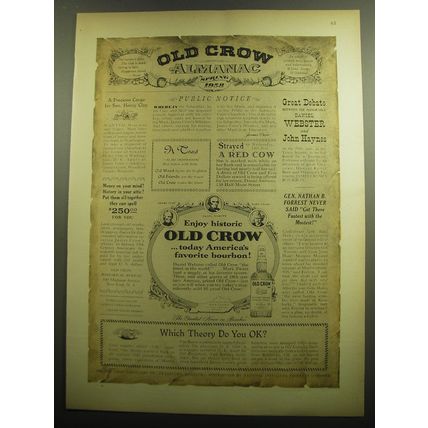 1958 Old Crow Bourbon Ad - Enjoy historic Old Crow ..today America's favorite