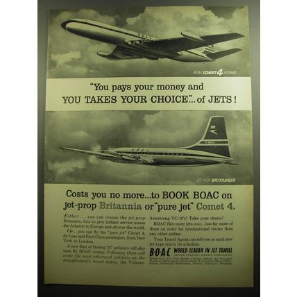 1958 BOAC Airways Ad - You pays your money and you takes your choice of Jets