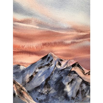 Mountains Original Watercolor Painting Sunset Art