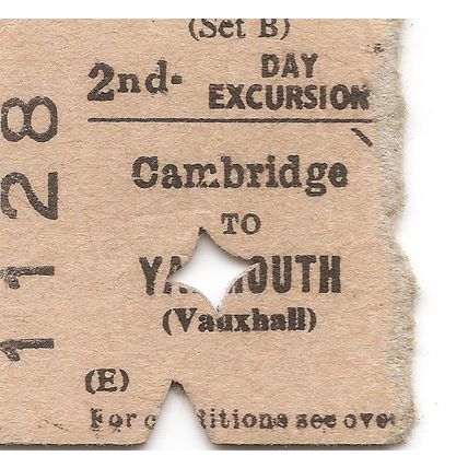 B.R.B. Edmondson Ticket - Cambridge to Yarmouth Vauxhall