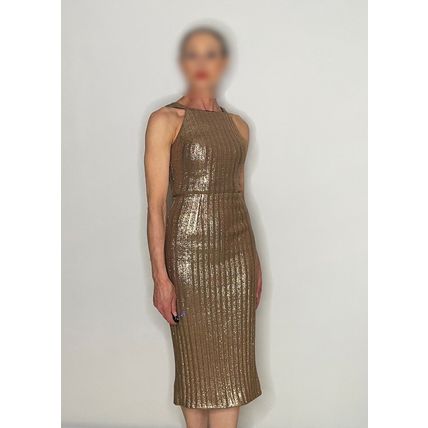 Gold Dress Knitted Vintage Sheath Pencil Dress
