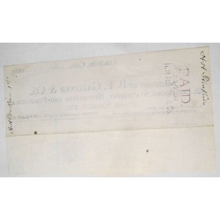 1889 Billhead receipt, B. F. Gardner & Co., Stationery, etc Leadville Colorado