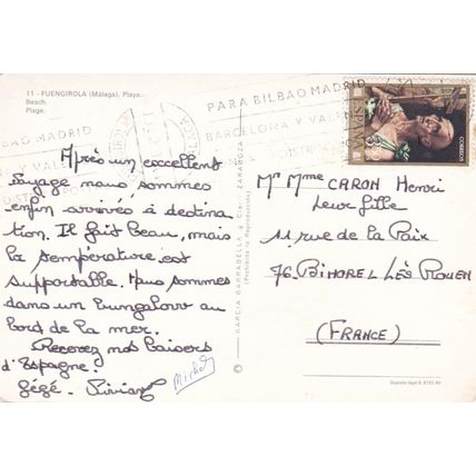 Fuengirola Playa Spain Postcard posted 1970 creased